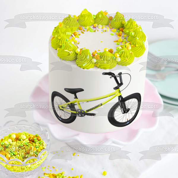 Yellow and Black Bicycle Edible Cake Topper Image ABPID09371