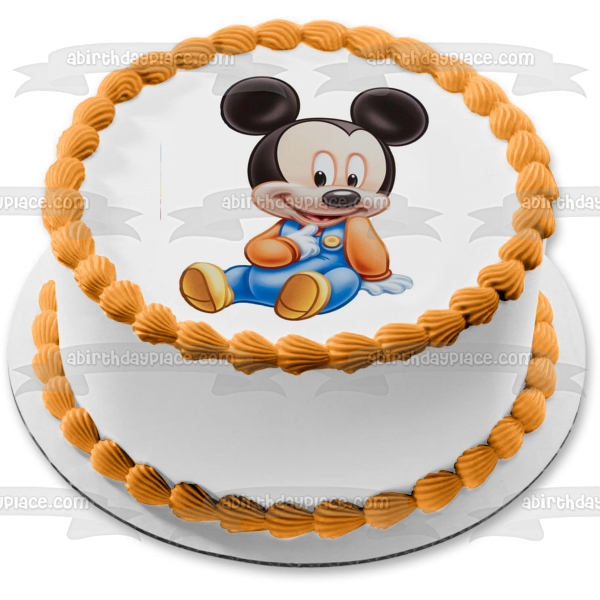 Disney Baby Mickey Mouse Blue Overalls Edible Cake Topper Image ABPID09403