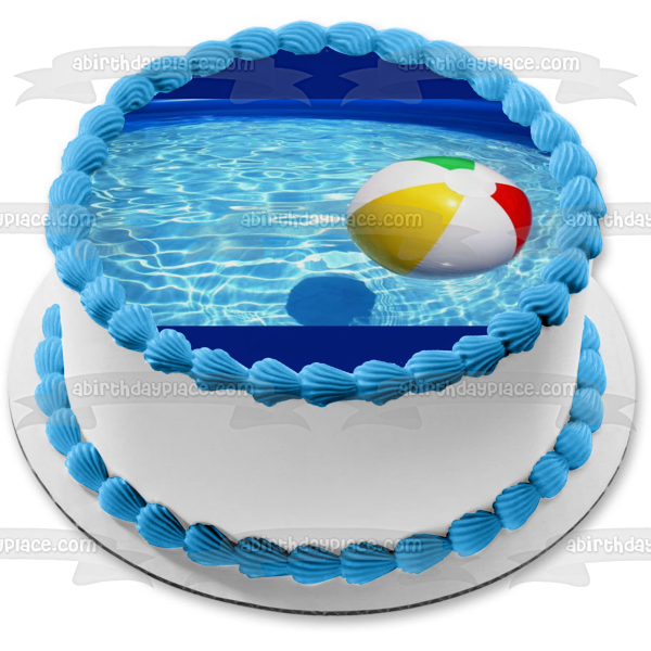 Outdoor Pool Beach Ball Edible Cake Topper Image ABPID09462