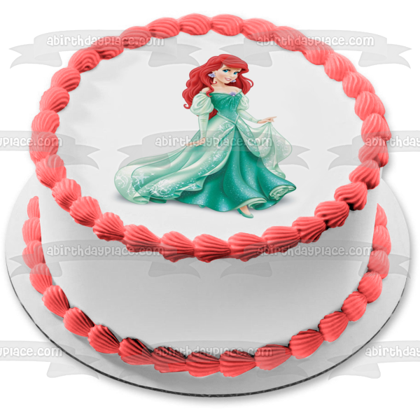 Disney the Little Mermaid Ariel Green Ball Gown Edible Cake Topper Image ABPID09467