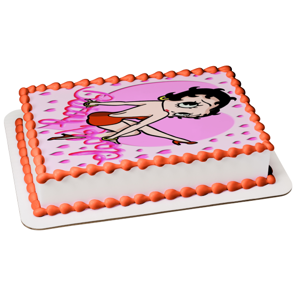 Betty Boop Pink Hearts Edible Cake Topper Image ABPID09476