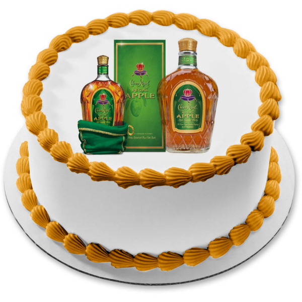 Crown Royal Regal Apple Flavored Whiskey Bottles and Box Edible Cake Topper Image ABPID09548