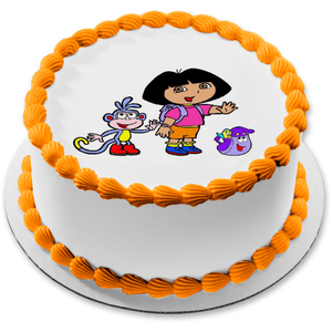 Dora the Explorer Boots Map Backpack Waving Edible Cake Topper Image ABPID09565