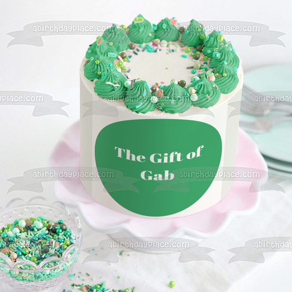 The Gift of Gab Green Background Edible Cake Topper Image ABPID09570