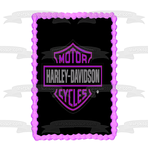 Harley Davidson Motor Cycles Black and Purple Logo Edible Cake Topper Image ABPID09717