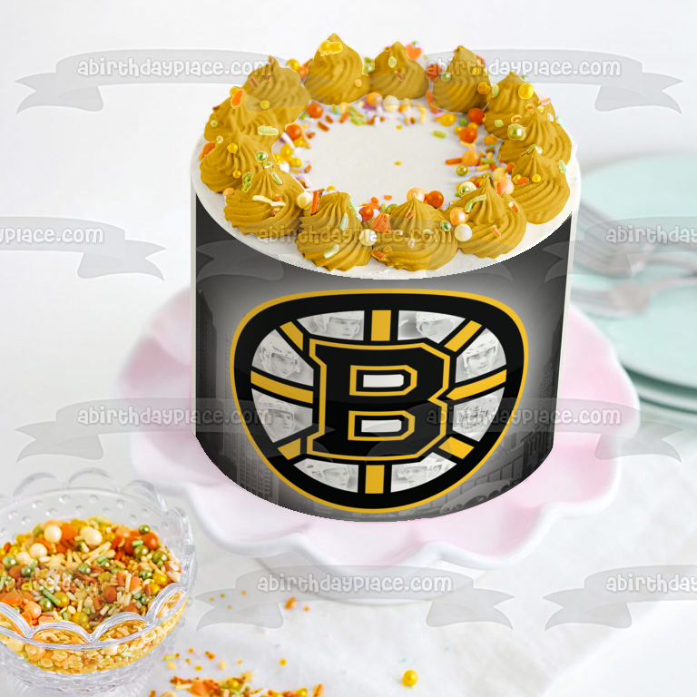 Boston Bruins Logo Professional Sports Ice Hockey Team Boston Massachusetts Atlantic Division Eastern Conference National Hockey League NHL Edible Cake Topper Image ABPID09182