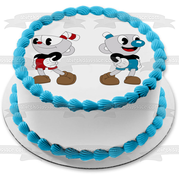 Cuphead and Mugman Smiling Edible Cake Topper Image ABPID50304