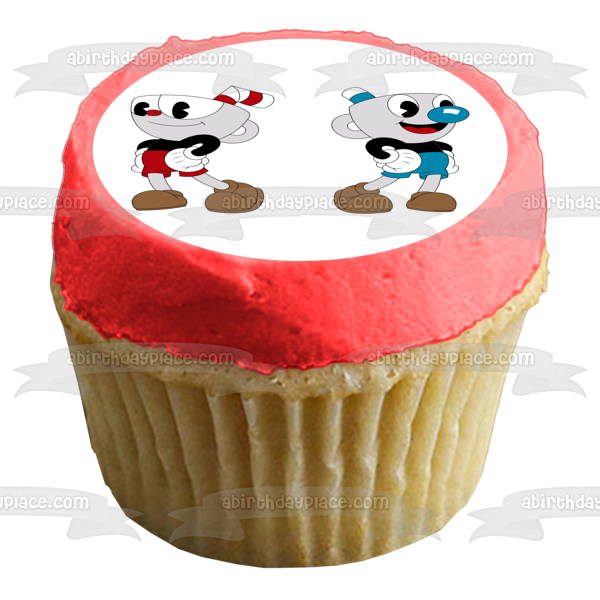 Cuphead and Mugman Smiling Edible Cake Topper Image ABPID50304