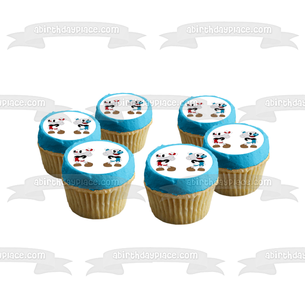 Cuphead and Mugman Smiling Edible Cake Topper Image ABPID50304