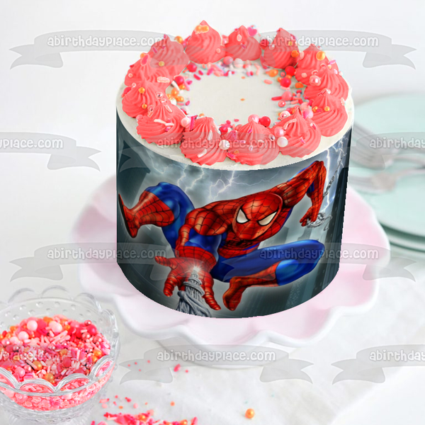 Spider-Man Marvel Comics Shooting Webs Swinging Edible Cake Topper Image ABPID09206