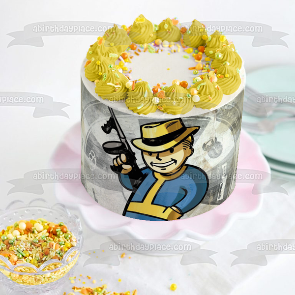 Fallout 3 Vault Boy Gun Edible Cake Topper Image ABPID09860