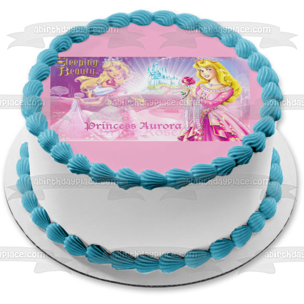Disney Princess Aurora Sleeping Beauty Pink Dress Rose Edible Cake Topper Image ABPID09213