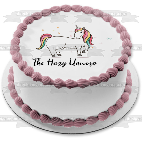 The Hazy Unicorn Stars Colorful Edible Cake Topper Image ABPID09972