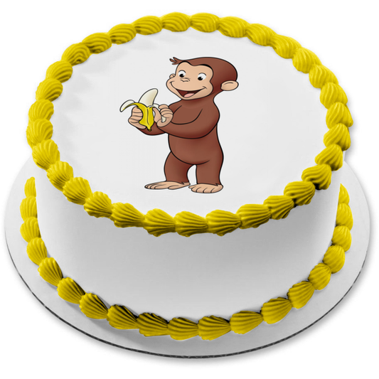 Curious George Peeling Eating Banana Edible Cake Topper Image ABPID09241