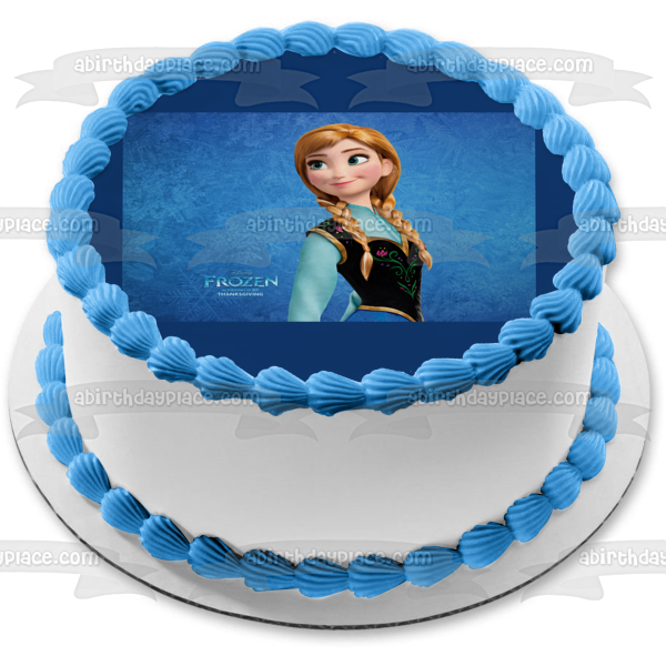 Disney Frozen Anna Blue Background Edible Cake Topper Image ABPID10054