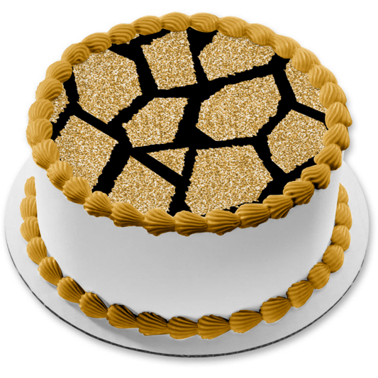 Gold and Black Giraffe Print Edible Cake Topper Image or Strips ABPID55557