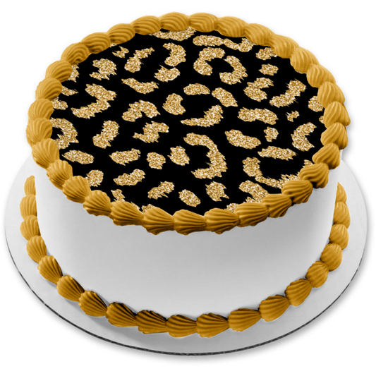 Gold and Black Leopard Cheetah Print Edible Cake Topper Image or Strips ABPID55558