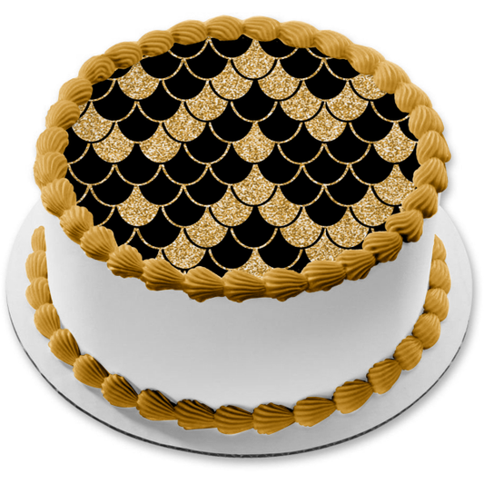 Gold and Black Scales Pattern Edible Cake Topper Image or Strips ABPID55560