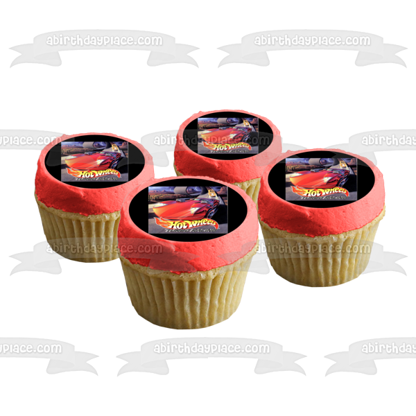 Mattel Hot Wheels Turbo Racing Red Car Yellow Car Racing Edible Cake Topper Image ABPID09271