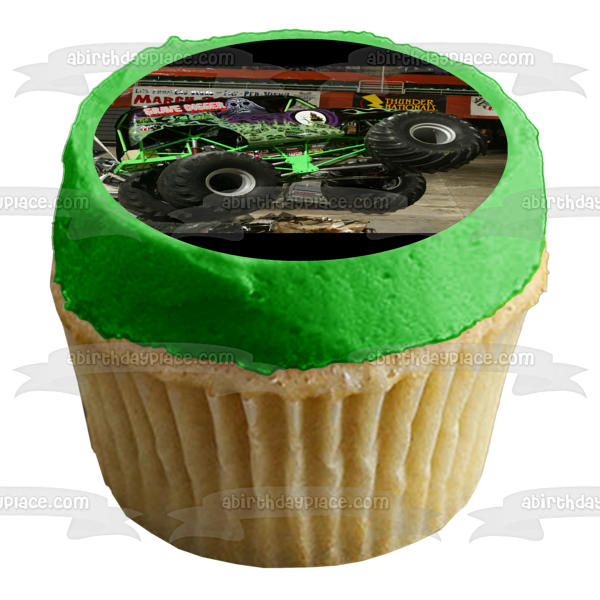 Monster Trucks Grave Digger Crushing Cars Edible Cake Topper Image ABPID09296