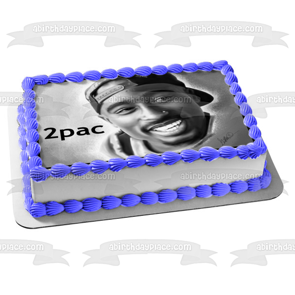 2 Pac Tupac Black and White Photo Edible Cake Topper Image ABPID10356