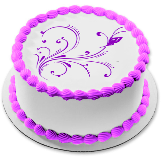Purple Whimsical Butterfly Edible Cake Topper Image ABPID10719