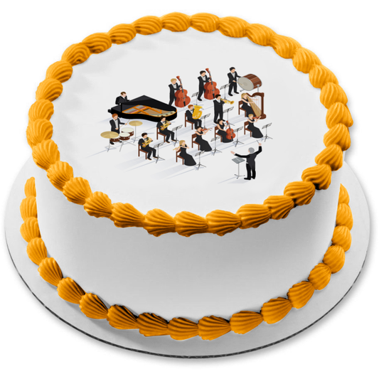Orchestra Band Performance Conductor Piano Cello Tuba and More Edible Cake Topper Image ABPID55681