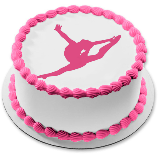 Pink Gymnastics Silouhette Ballet Figure Edible Cake Topper Image ABPID55684