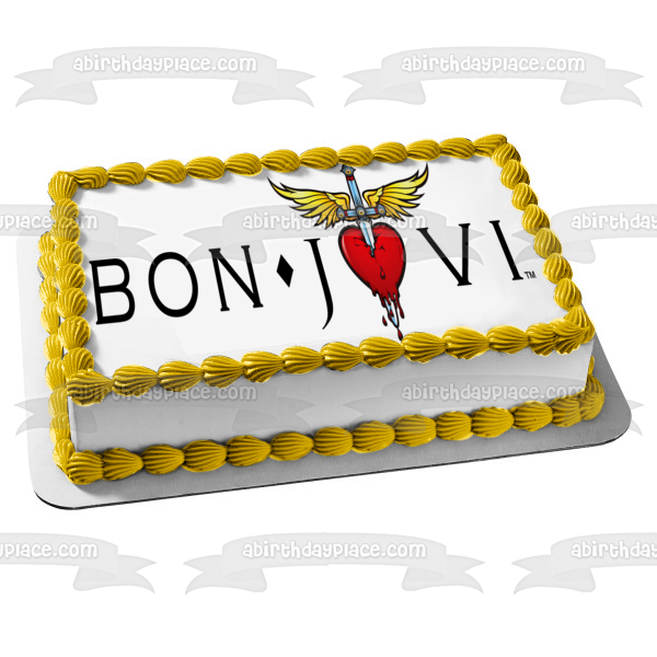 Bon Jovi Music Logo Sword Angel Wings Bleeding Heart Edible Cake Topper Image ABPID11176