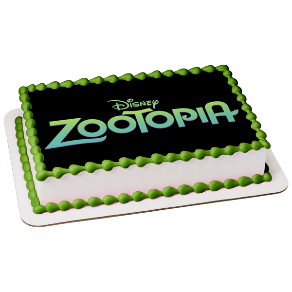 Disney Zootopia Green Logo Black Background Edible Cake Topper Image ABPID11373