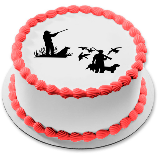 Duck Hunters Silhouettes Hunting Dog Ducks Edible Cake Topper Image ABPID11376