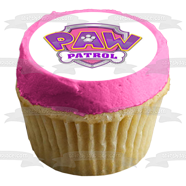 Paw Patrol Pink and Purple Badge Edible Cake Topper Image ABPID11379