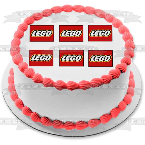 LEGO Logos Squares Red Background Edible Cake Topper Image ABPID11396