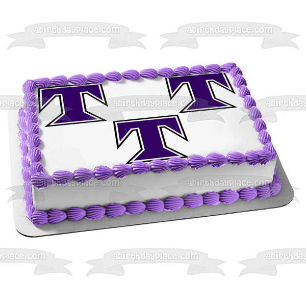 Trinity Christian School Lions Purple T Logos Edible Cake Topper Image ABPID11419