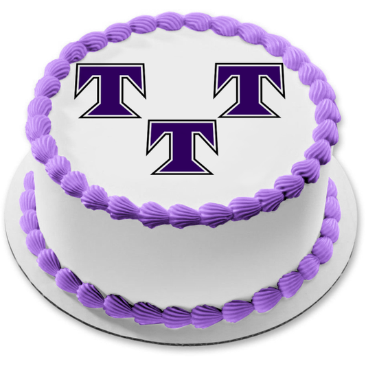 Trinity Christian School Lions Purple T Logos Edible Cake Topper Image ABPID11419