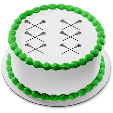 Lacrosse Sticks Black and White Edible Cake Topper Image ABPID11292