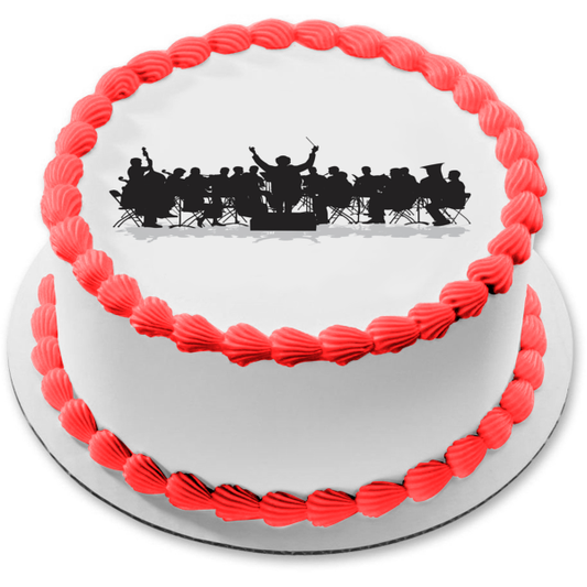 Orchestra and Composer Rehearsal Silhouettes Edible Cake Topper Image ABPID55686