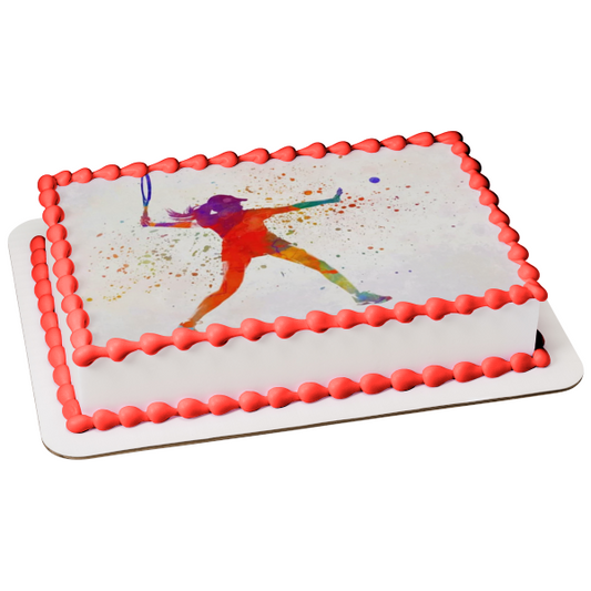 Tennis Abstract Paint Splash Women's Tennis Silhouette Edible Cake Topper Image ABPID55688