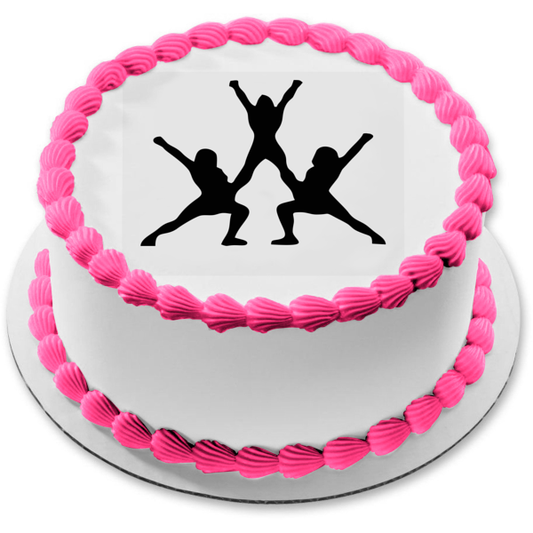 Cheerleading Gymnastics Team Building Silhouette Edible Cake Topper Image ABPID55607