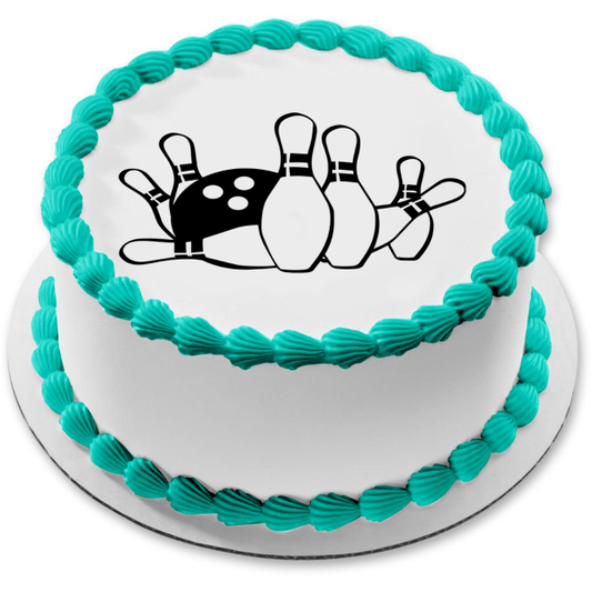 Bowling Ball and Pins Cartoon Illustration Edible Cake Topper Image ABPID55608