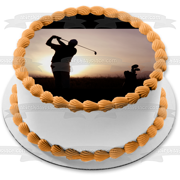 Golfing at Sunset Silhouette Edible Cake Topper Image ABPID55692