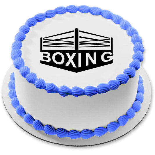 Boxing Ring Sports Silhouette Edible Cake Topper Image ABPID55611
