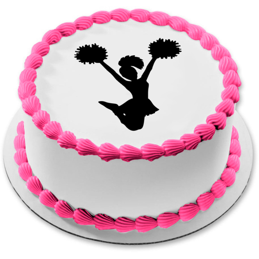 Cheerleading Pom Poms Jump Silhouette Edible Cake Topper Image ABPID55612