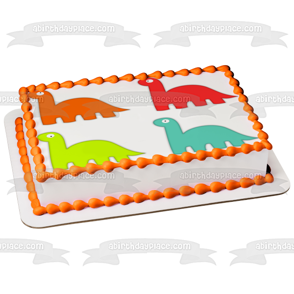 Cartoon Dinosaurs Orange Red Yellow Blue Edible Cake Topper Image ABPID11424