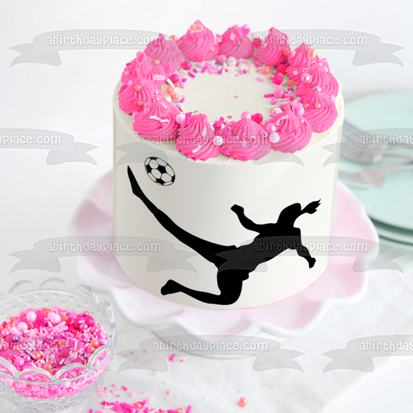 Women's Soccer Ball Kicking Silhouette Edible Cake Topper Image ABPID55706