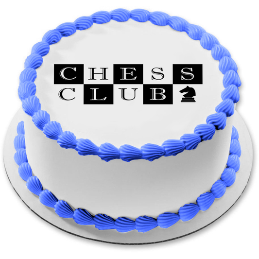 Chess Club Checkerboard a Knight Edible Cake Topper Image ABPID55632
