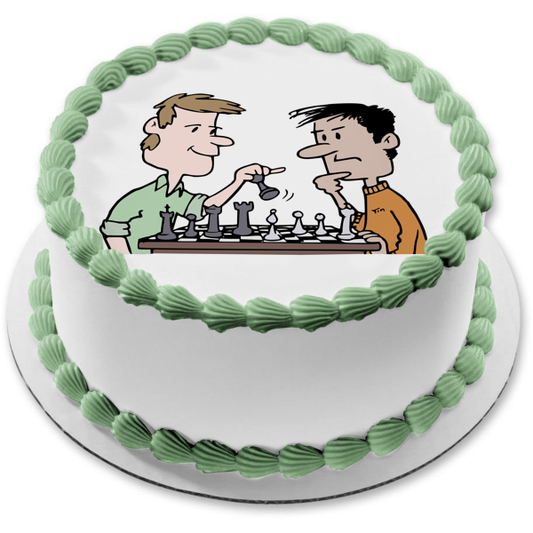 Chess Club Cartoon Illustration Edible Cake Topper Image ABPID55635