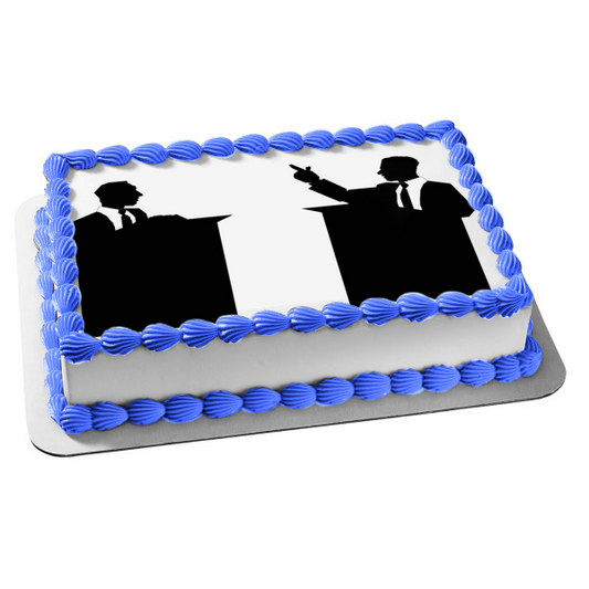 Debate Team Podium  Discussion Silhouette Edible Cake Topper Image ABPID55636