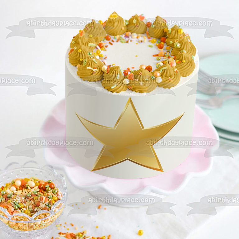Gold Star Edible Cake Topper Image ABPID11702