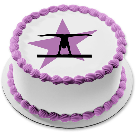 Gymnastics Balance Beam with a Purple Star Edible Cake Topper Image ABPID55640